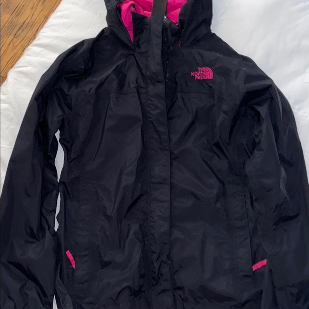 Black and pink north face jacket